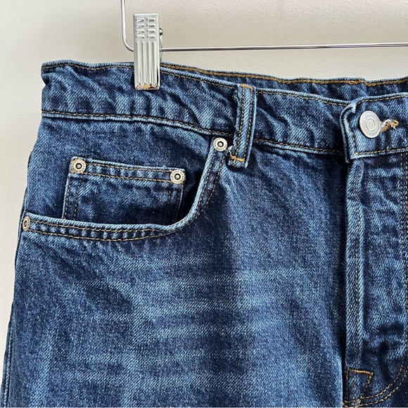Zara 100% Cotton Denim High Waist Straight Leg Dark Wash Jeans Size 8 - Picture 4 of 7